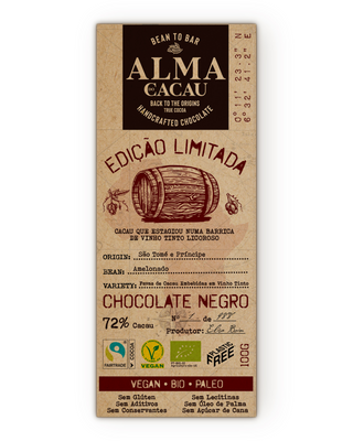 Chocolate 72% com Estágio Barrica Vinho Tinto Licoroso 100g