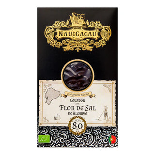 Tablete Chocolate Negro Biológico Equador c/ Flor de Sal do Algarve Nau do Cacau 80g